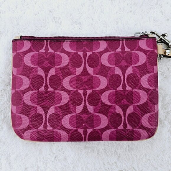 COACH Fushia Signature Logo Canvas and Leather Top Zip Wristlet Wallet Organizer - Picture 6 of 16